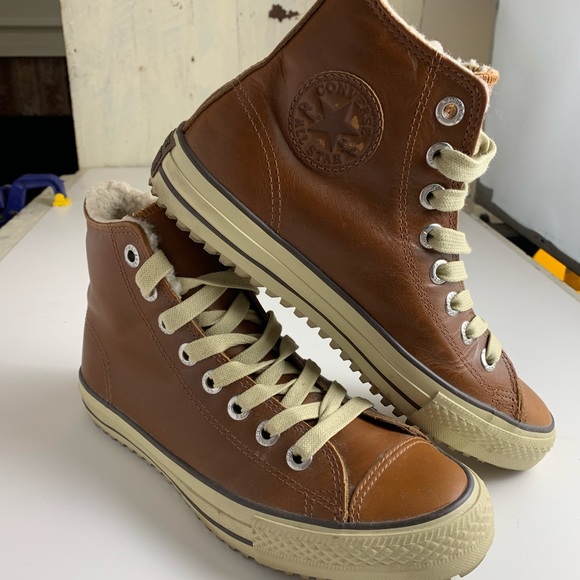 Men’s brown leather & shearling Converse sneakers - Picture 5 of 8
